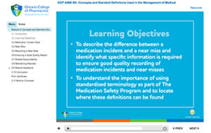 Screen cap of the concepts and standard to AIMS e-learning module
