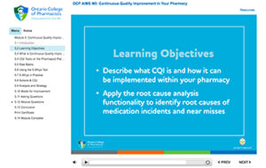 Screen cap of the continuous quality improvement in your pharmacy AIMS e-learning module