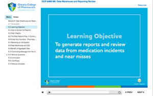 Screen cap of the data warehouse and reporting review AIMS e-learning module
