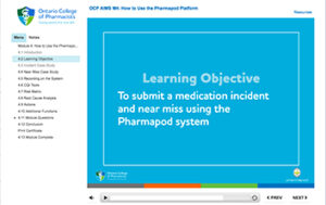 Screen cap of the how to use the pharmapod platform AIMS e-learning module