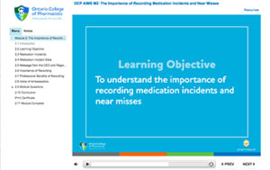 Screen cap of the importance of recording medication incidents e-learning module